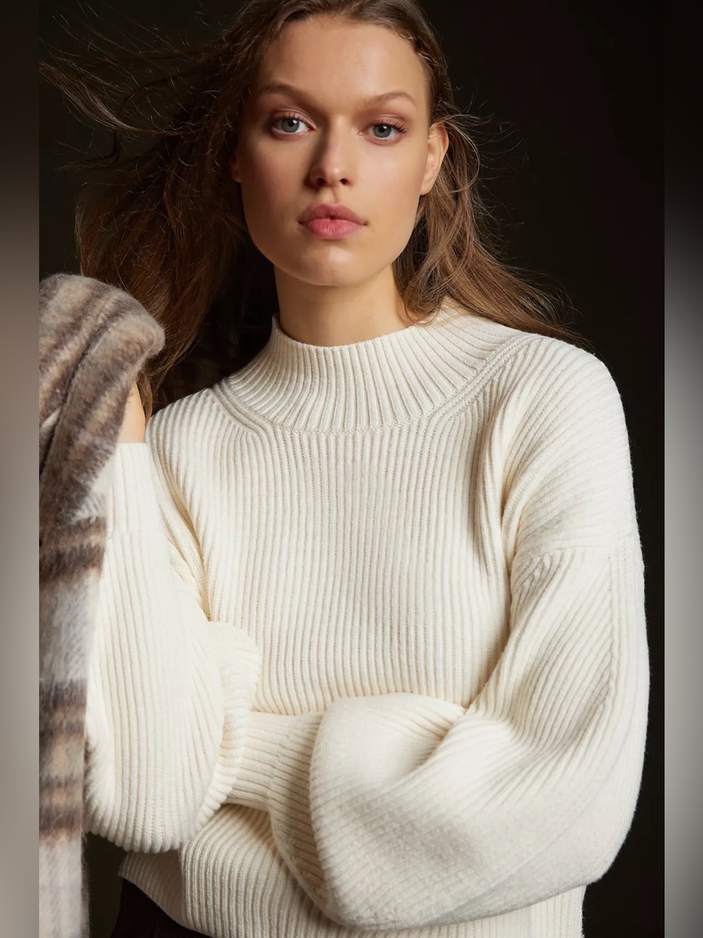 Anthropologie Maeve Ribbed Knit Puff Sleeve Sweater Cream women’s size Medium